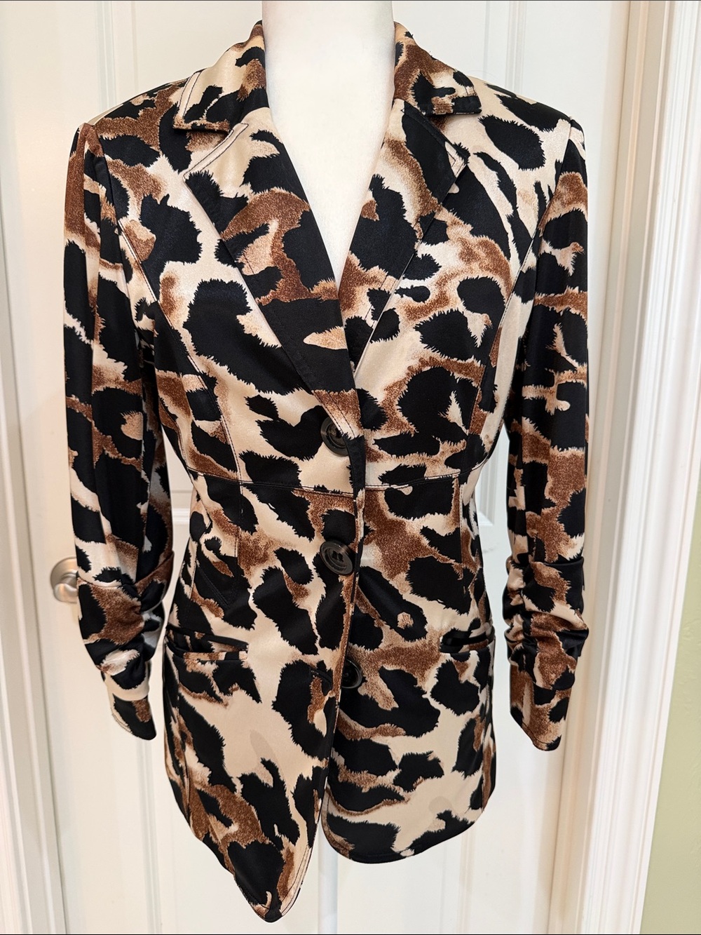 Peck & Peck Animal Print Tunic Blazer - Black Brown Cream
